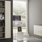 meuble salle de bains bois cérusé blanc et vasque en verre marron CRIS BTP