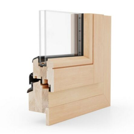 Fenêtre bois double vitrage spéciale altitude en 68 mm 3 plis pin et épicéa du nord ou méranti extérieur alu pour pose en applique avec aile recouvrement intérieur de 30 mm