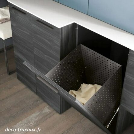 meuble salle de bain avec tiroir bac à linge métallique basculant sous plan de travail Magasin Christelle deco-traxaux.fr