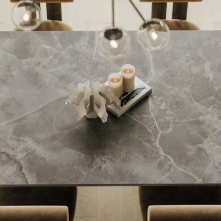 table facile d'entretien, étanche, insensible au chaud, idéale pour l'hygiène en céramique marbré, pierre, béton ou design mod